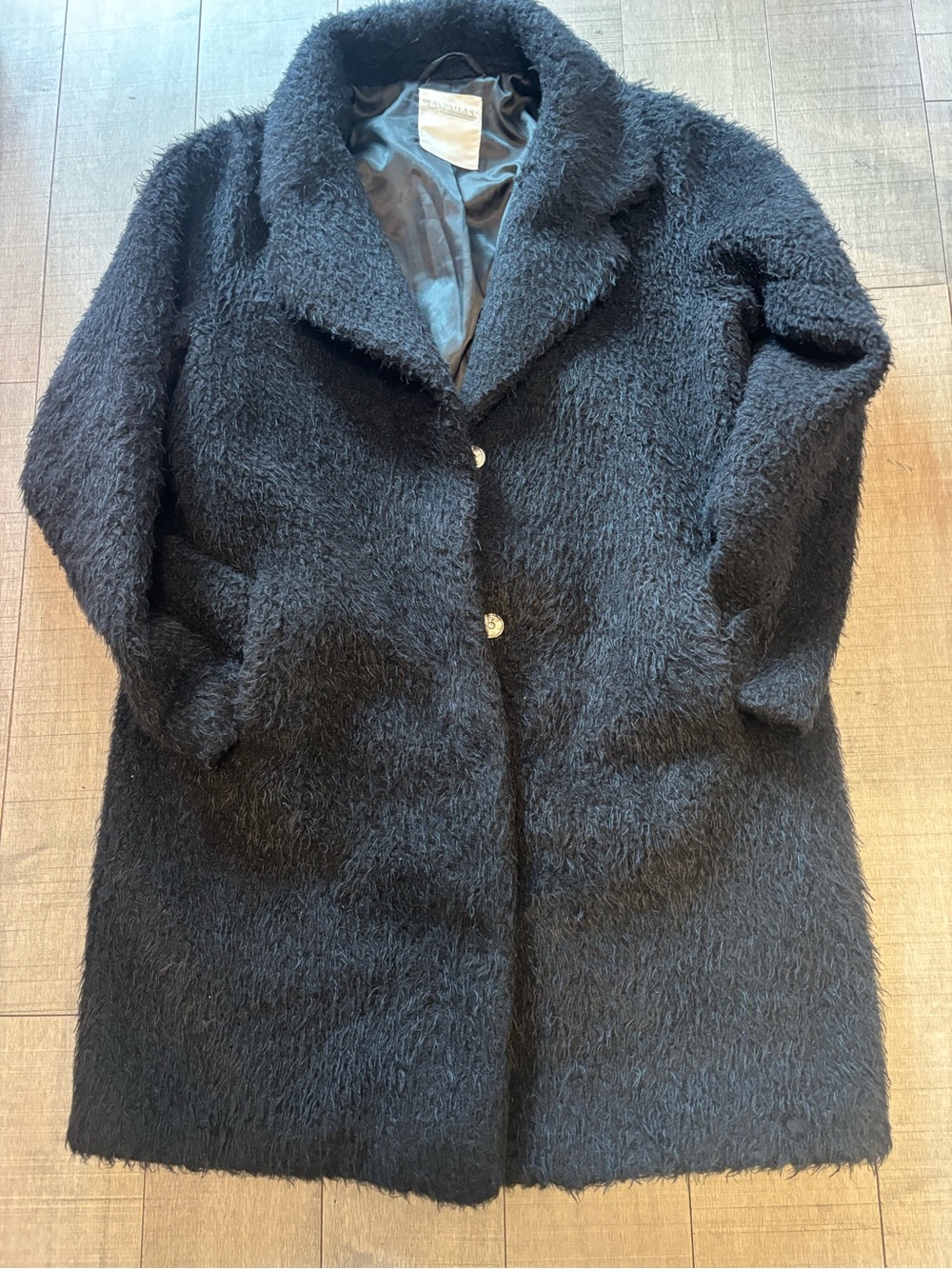 🔮Vintage🔮Black Fuzzy Long Plush Overcoat-Missing 2 Snap Buttons